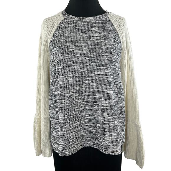 DOLAN Gray Cream Raglan Sleeve Round Neck Knit Pullover Sweater Top Size XL - Picture 1 of 9